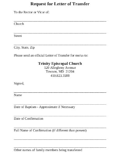 request for letter of church transfer