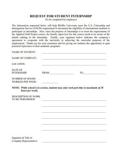 request for student internship form template