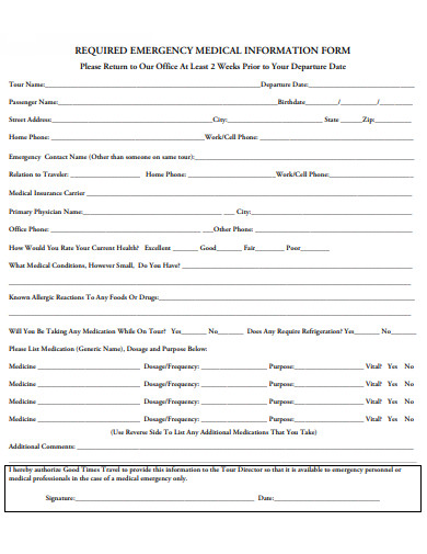 required emergency medical information form template
