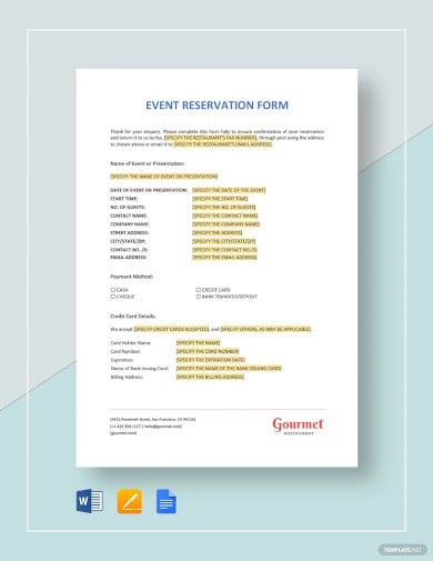 reservation form template