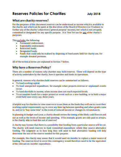 10  Charity Reserves Policy Templates in DOC PDF