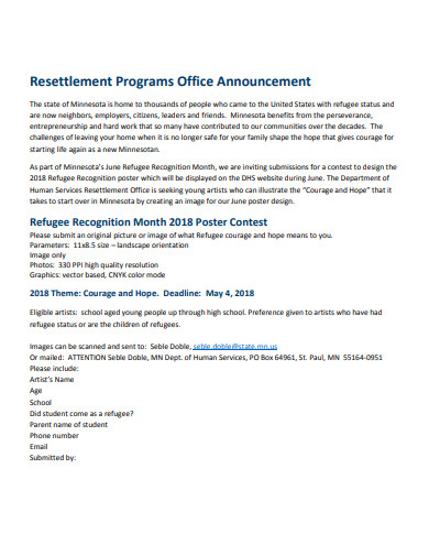 resettlement programs office announcement template