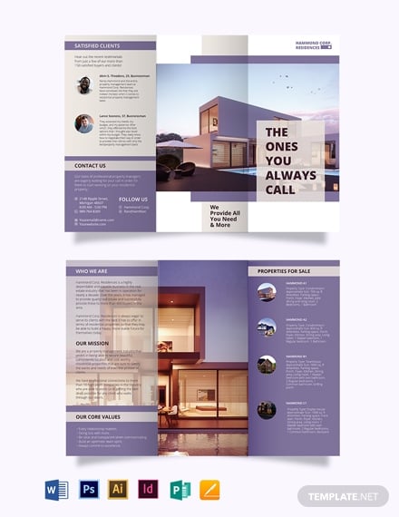 residential property management tri fold brochure template