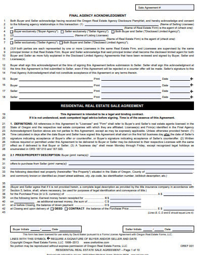 residential real estate sale agreement template