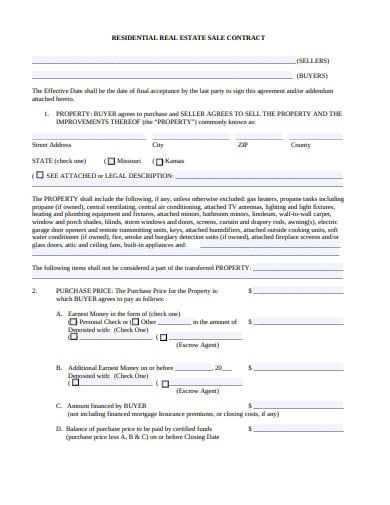 residential real estate sale contract template