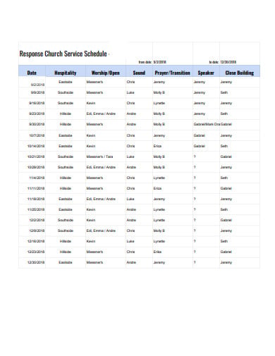 response church service schedule template