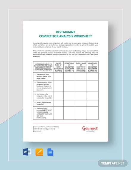 restaurant competitor analysis worksheet template