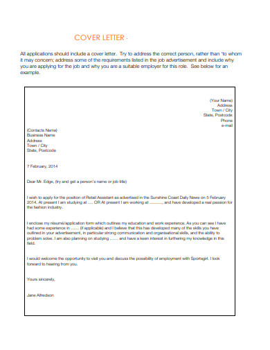 11+ Retail Assistant Cover Letter Templates in PDF | DOC ...