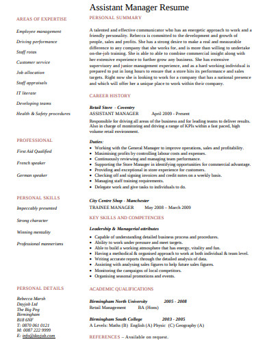9 Retail Assistant Manager Resume Templates In PDF DOC