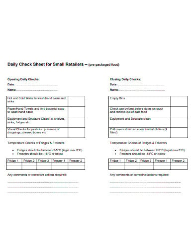 retail daily checklist example