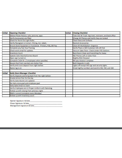 7  Retail Daily Checklist Templates in PDF DOC