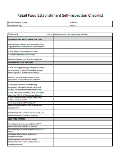 retail daily food checklist template