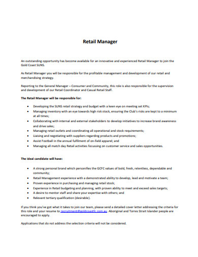 retail manager contract cover letter