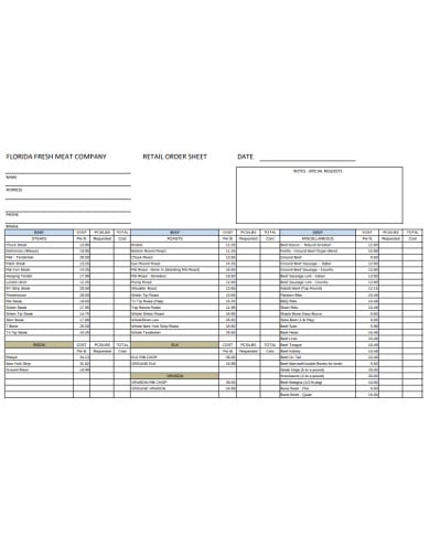 retail order company sheet