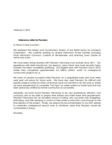 retail reference letter for precision