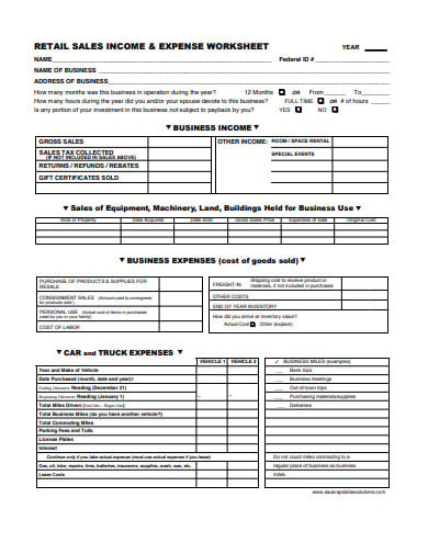 retail sales income expense worksheet
