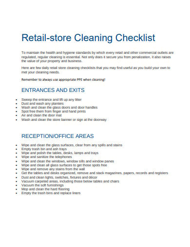retail store cleaning checklist template