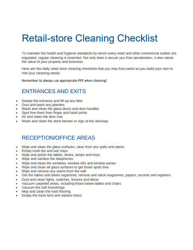 6+ Retail Store Cleaning Checklist Templates in DOC | PDF