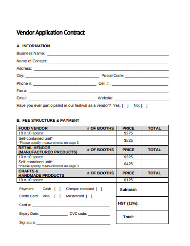 retail vendor application contract