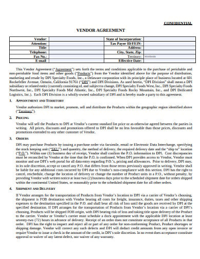 retail vendor confidential agreement