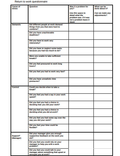 10+ Return to Work Questionnaire Templates in PDF