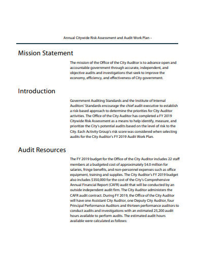 risk assessment and audit work plan