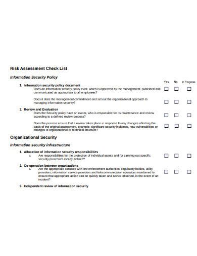risk security assessment checklist