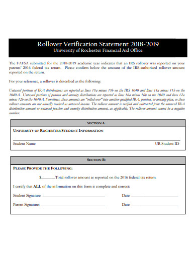 rollover verification statement