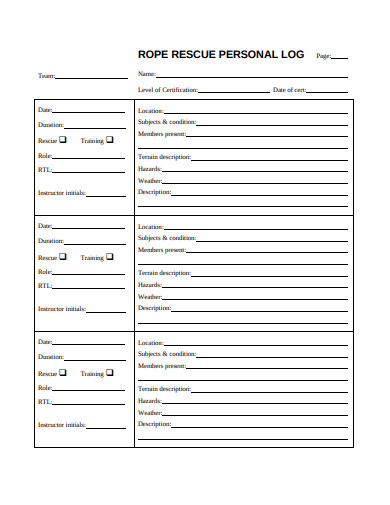 rope rescue personal log template