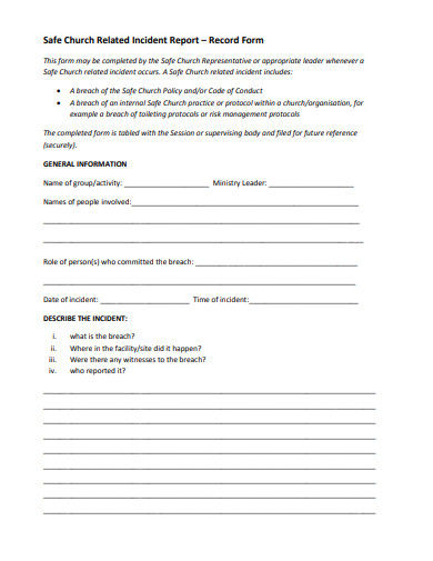 safe church related incident report template