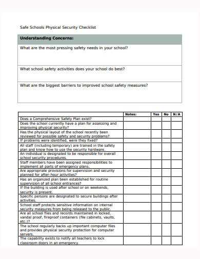 safe schools physical security checklist template