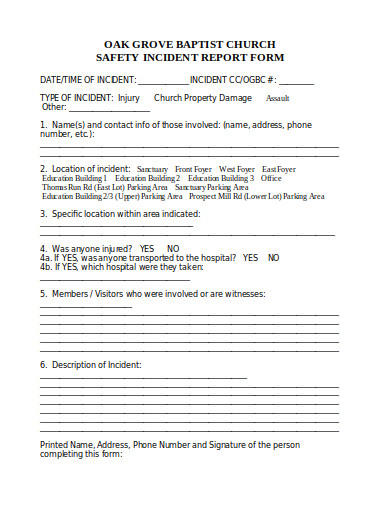 10+ Church Incident Report Templates in PDF | DOC