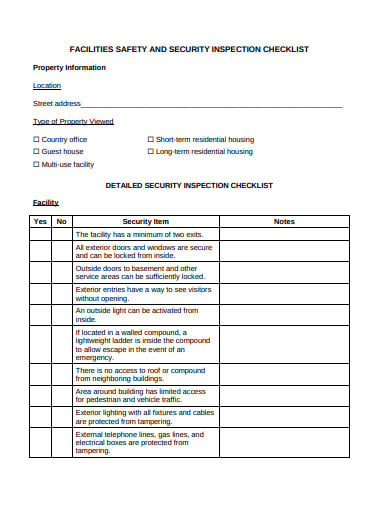 safety and security inspection checklist