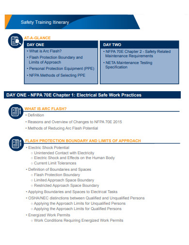 saftey training itinerary template