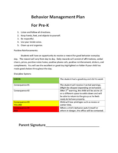 sample behavior management plan example