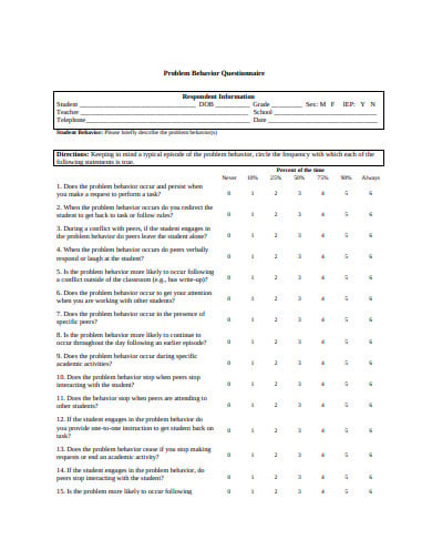 sample behaviour questionnaire template