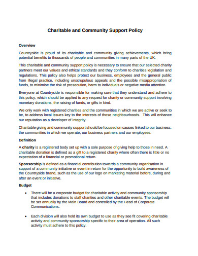 sample charitable community marketing policy template