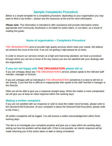 sample charity complaints procedure template