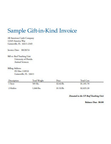 sample charity invoice