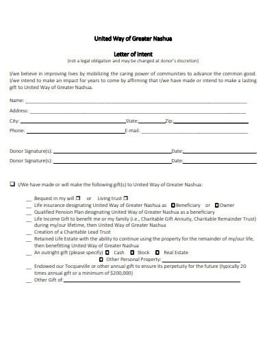 sample charity letter of intent application template