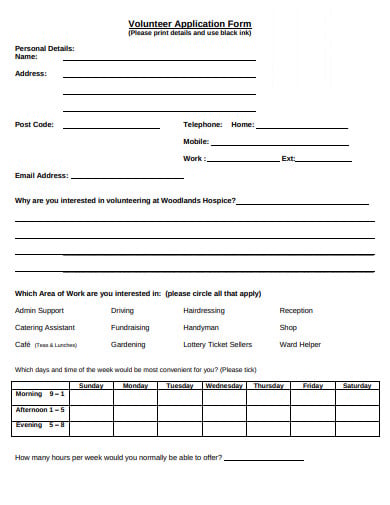 sample charity volunteer application form template