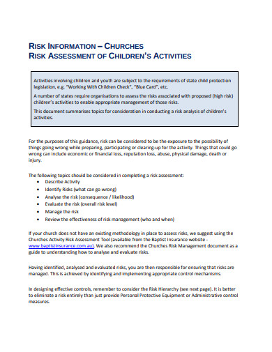 10+ Church Risk Assessment Templates in PDF | DOC