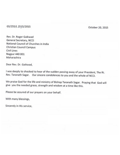 3+ Church Condolence Letter Templates in PDF