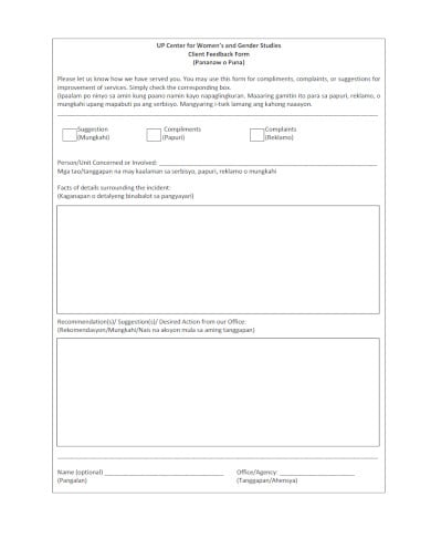 sample client feedback form template