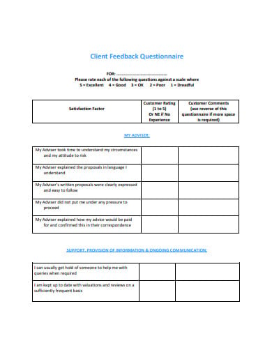 sample client feedback questionnaire template