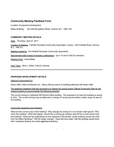 sample community meeting feedback form template