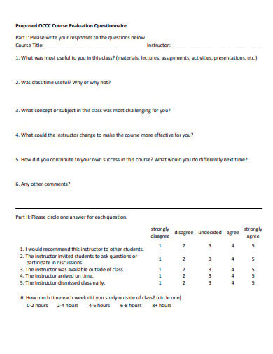 sample course evaluation questionnaire format