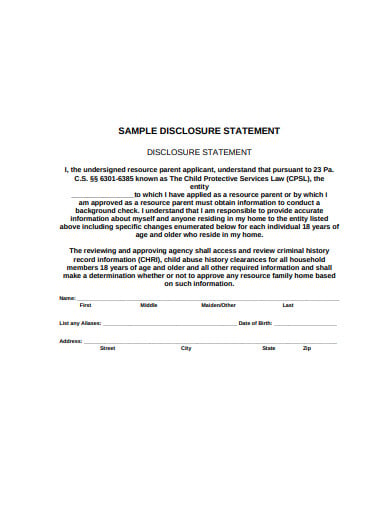 sample disclosure statement template