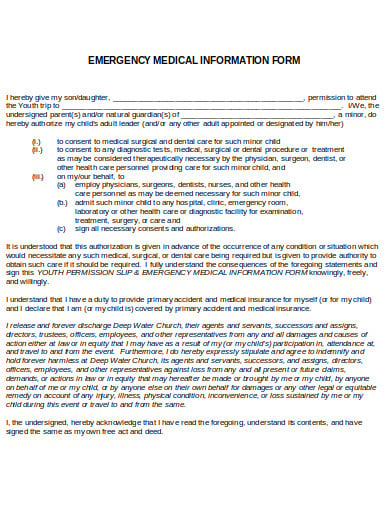 sample emergency medical information form template
