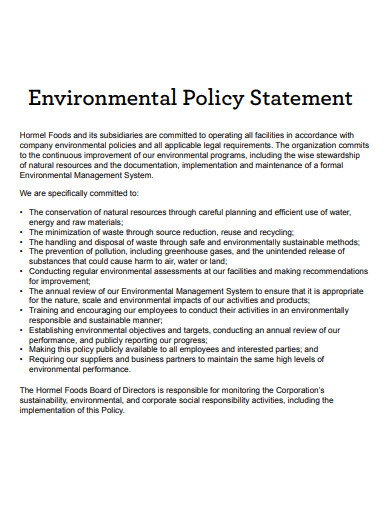 20 Environmental Policy Statement Templates In PDF DOC